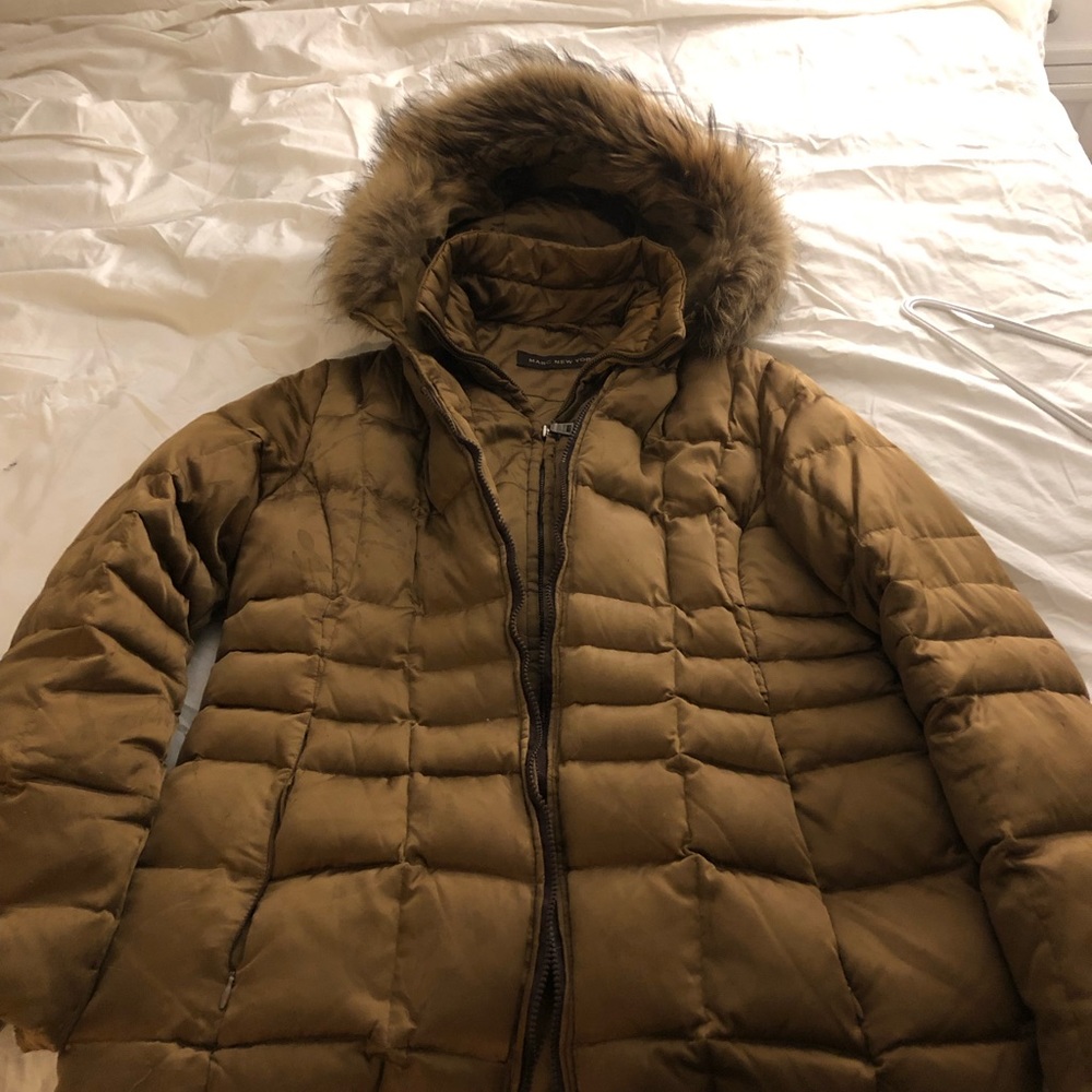 Marc New York early Millennium vintage woman’s down jacket with Raccoon collar.